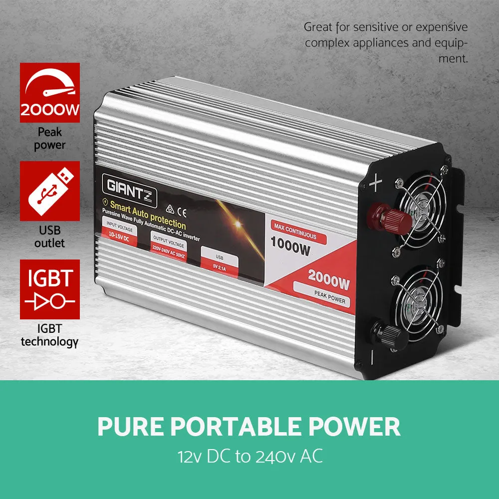 1000W Pure Sine Wave Inverter Dual 240V, USB - Giantz