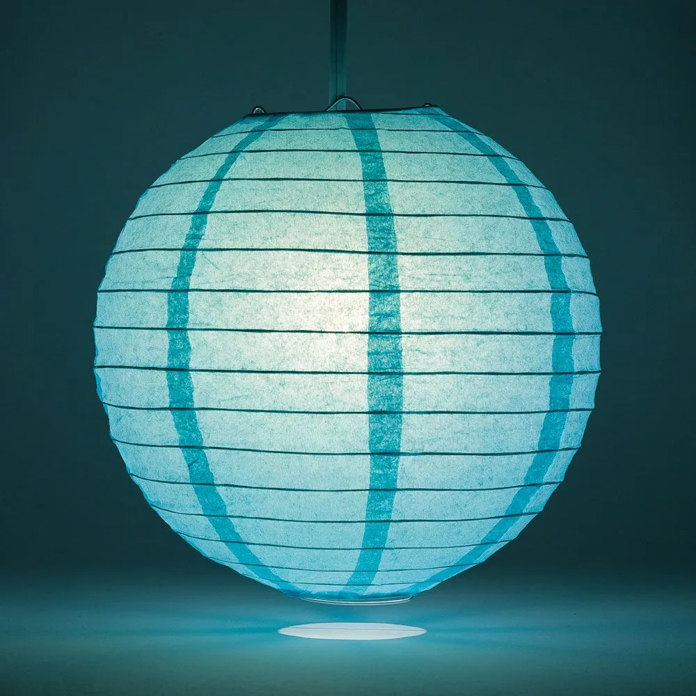 10" Water Blue Round Paper Lantern, Even Ribbing, Chinese Hanging Wedding & Party Decoration