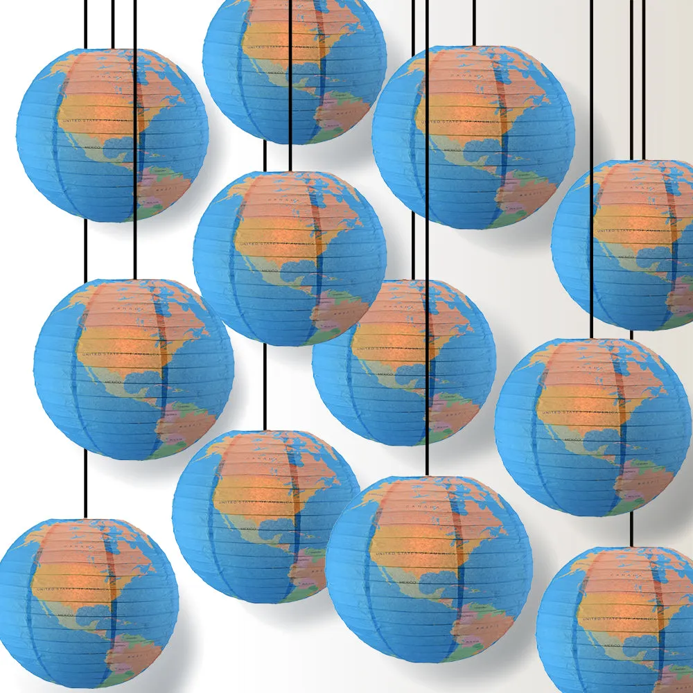 12 Pack | 14" Geographical World Map Earth Globe Paper Lantern Hanging Classroom & Party Decoration