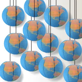 12 Pack | 14" Geographical World Map Earth Globe Paper Lantern Hanging Classroom & Party Decoration