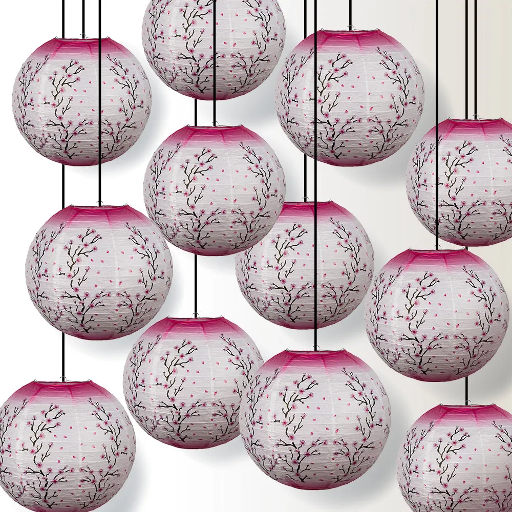 12 PACK | 14" Pink Cherry Blossom Tree Japanese Paper Lantern