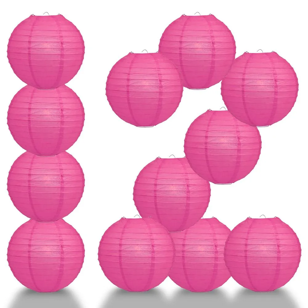 12 PACK | Fuchsia / Hot Pink Even Ribbing Round Paper Lantern, Hanging Combo Set