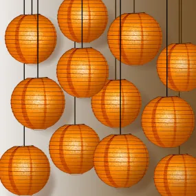 12 PACK | Persimmon Orange Even Ribbing Round Paper Lantern, Hanging Combo Set