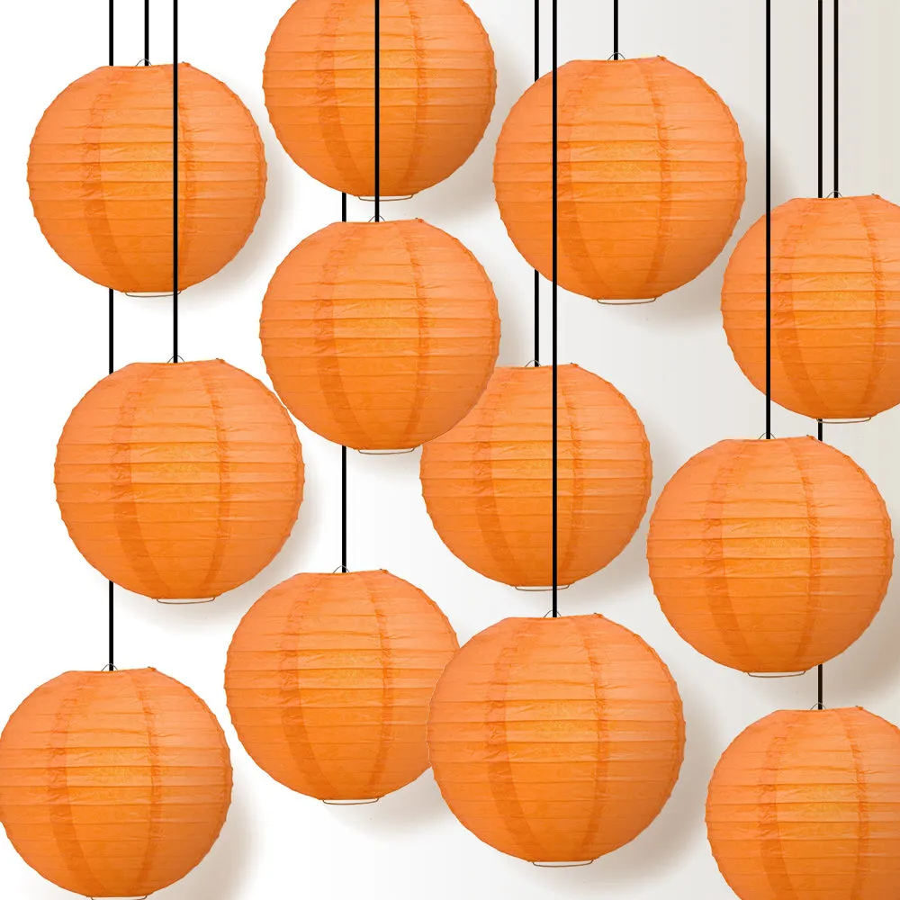 12 PACK | Persimmon Orange Even Ribbing Round Paper Lantern, Hanging Combo Set