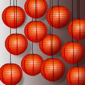 12 PACK | Red Even Ribbing Round Paper Lantern, Hanging Combo Set