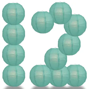 12 PACK |  Teal Green Crisscross Ribbing, Hanging Paper Lantern Combo Set