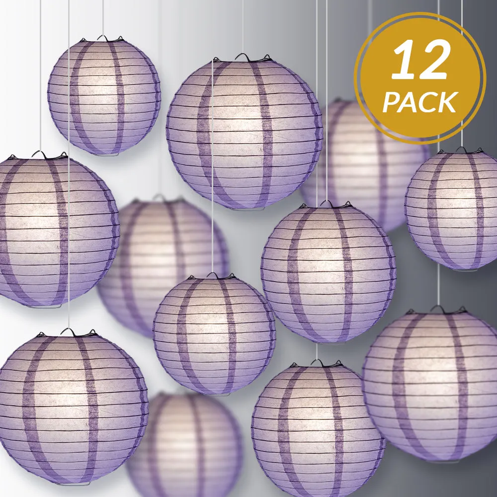 12-PC Lavender Paper Lantern Chinese Hanging Wedding & Party Assorted Decoration Set, 12/10/8-Inch