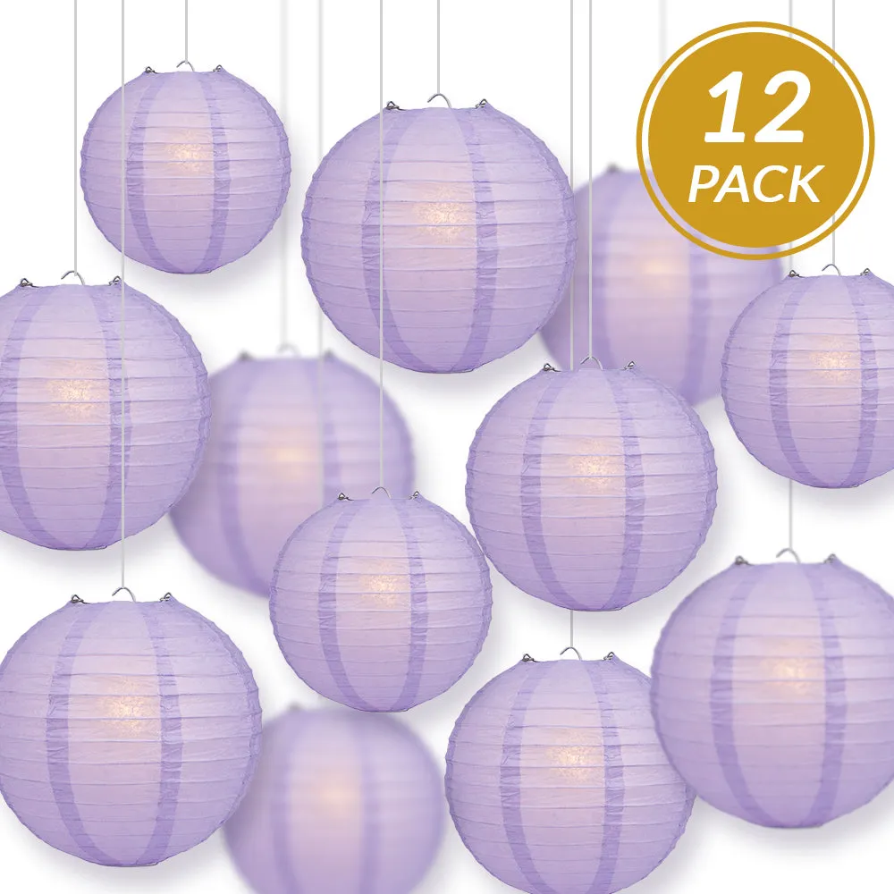 12-PC Lavender Paper Lantern Chinese Hanging Wedding & Party Assorted Decoration Set, 12/10/8-Inch