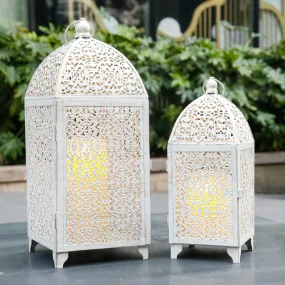 12''&16.5'' High Vintage Hanging Decorative Candle Lantern(Set of 2 White)