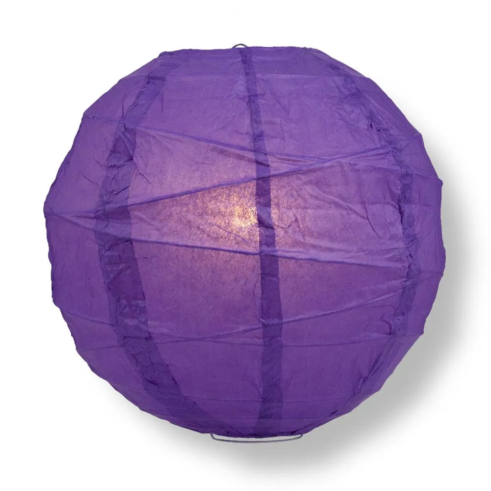 12" Royal Purple Round Paper Lantern, Crisscross Ribbing, Chinese Hanging Wedding & Party Decoration