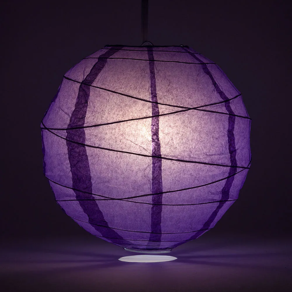 12" Royal Purple Round Paper Lantern, Crisscross Ribbing, Chinese Hanging Wedding & Party Decoration