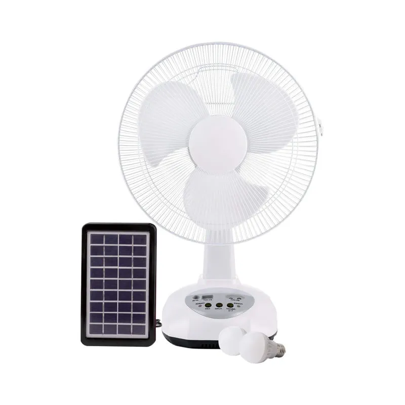 12" Solar Powered Fan 2 Led Bulbs With Separate 9V 3W Solar Panel Op051