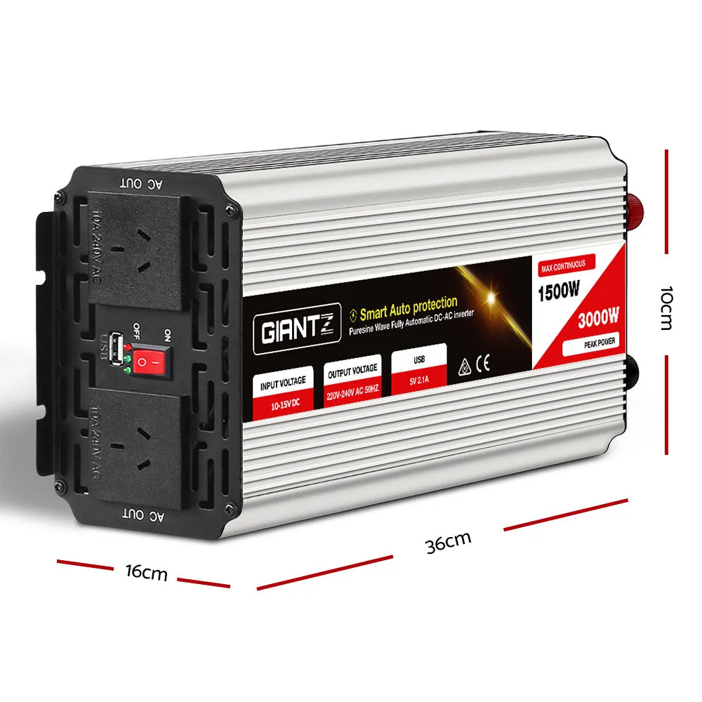 1500W Pure Sine Wave Inverter, Dual Sockets, Giantz