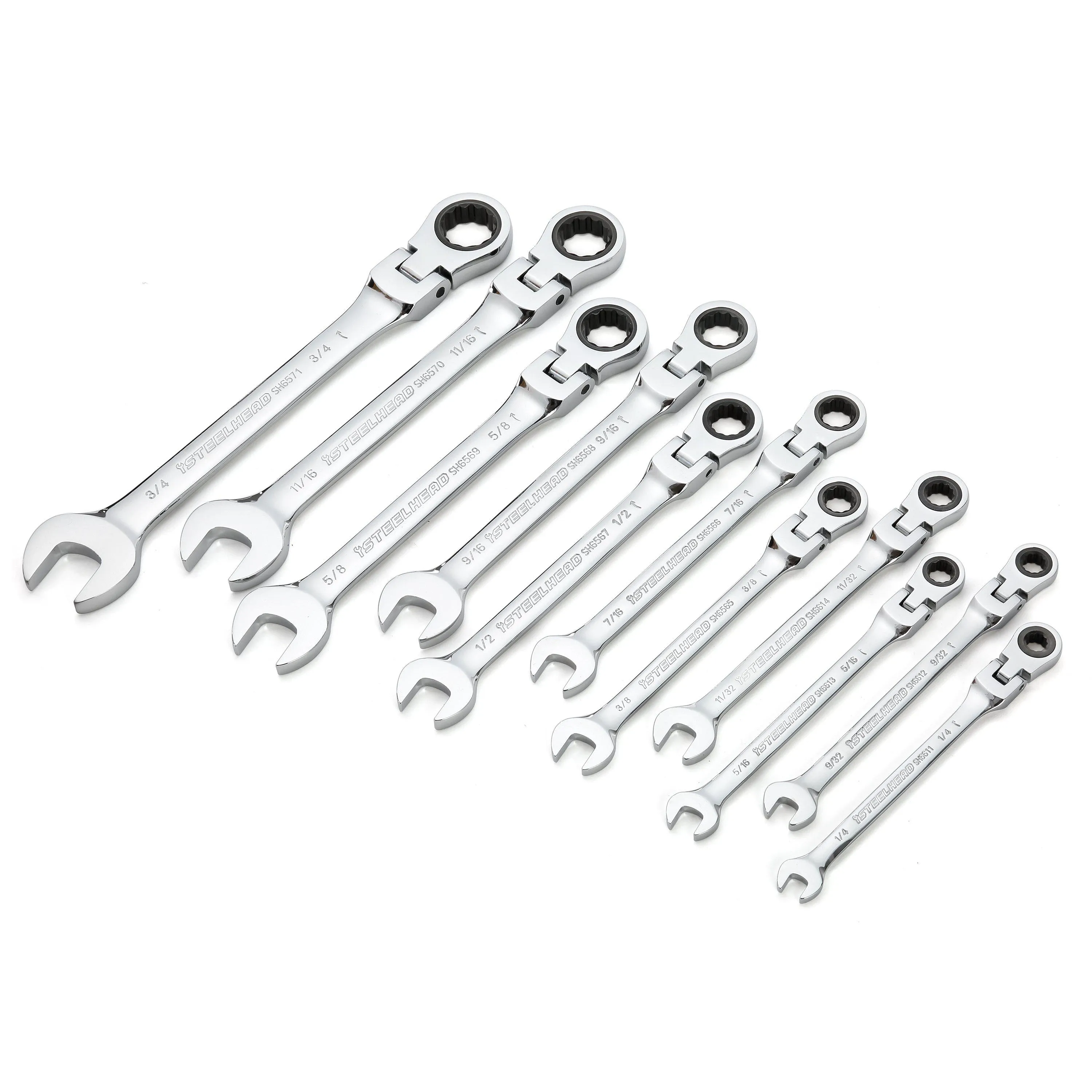 22 Piece SAE and Metric Flexible Head Ratcheting Wrench Set