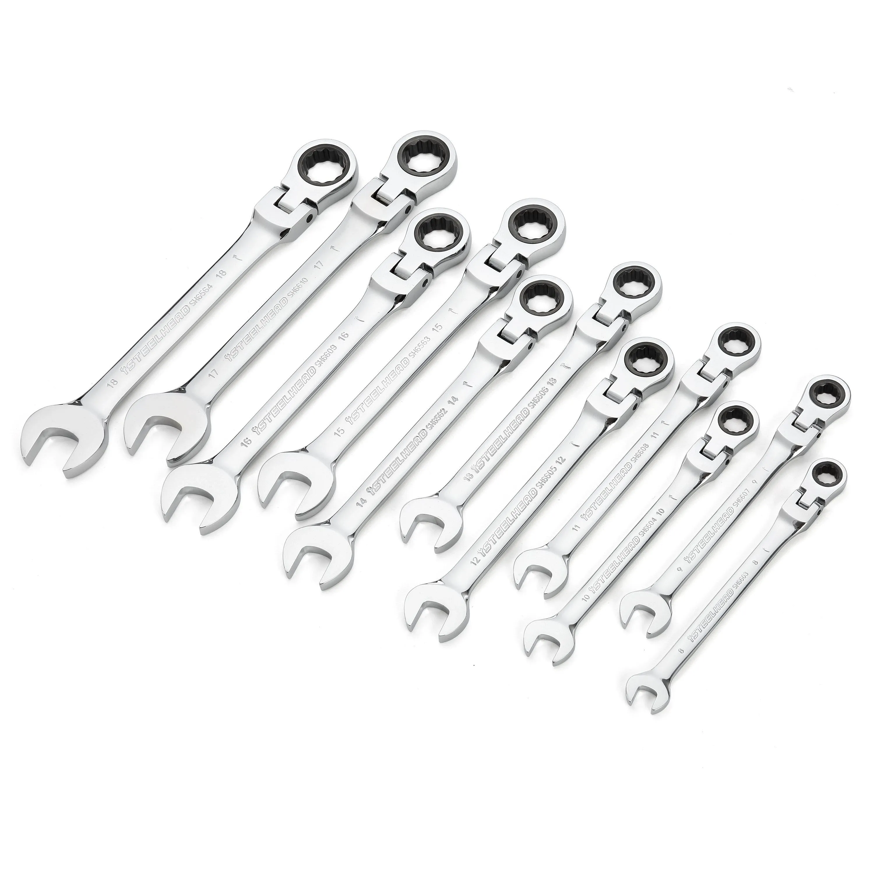 22 Piece SAE and Metric Flexible Head Ratcheting Wrench Set