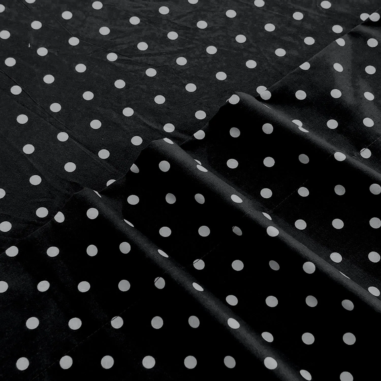 3 PCs Double Bed Sheet -Black Polka