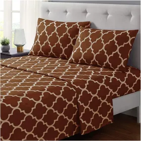 3 PCs Double Bed Sheet -BrownGeometric