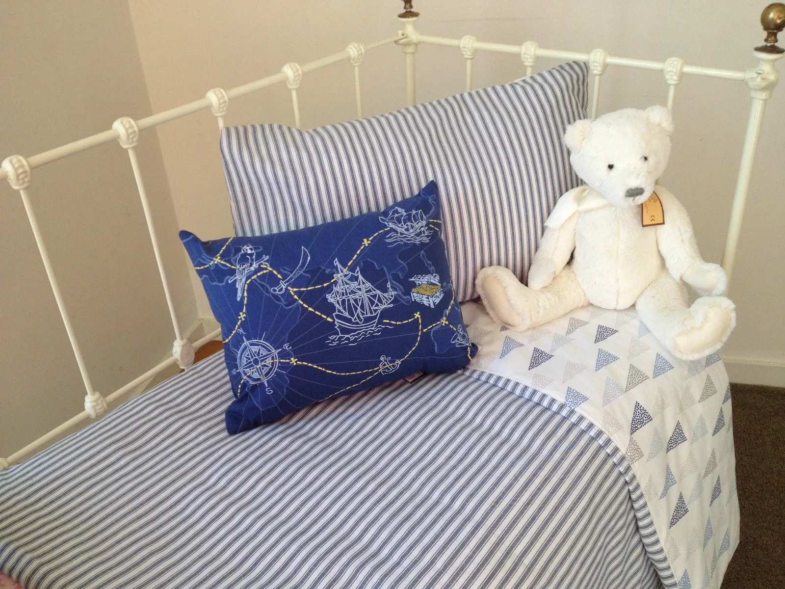 3 Piece Nursery Bedding Cooper Blue Baby Cot Quilt Package.