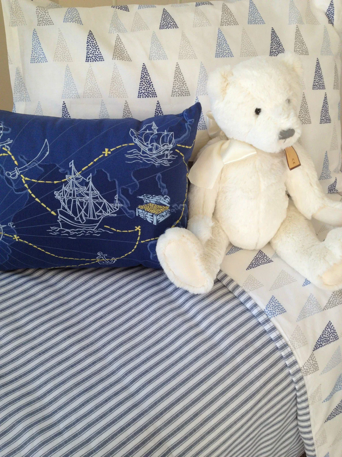 3 Piece Nursery Bedding Cooper Blue Baby Cot Quilt Package.