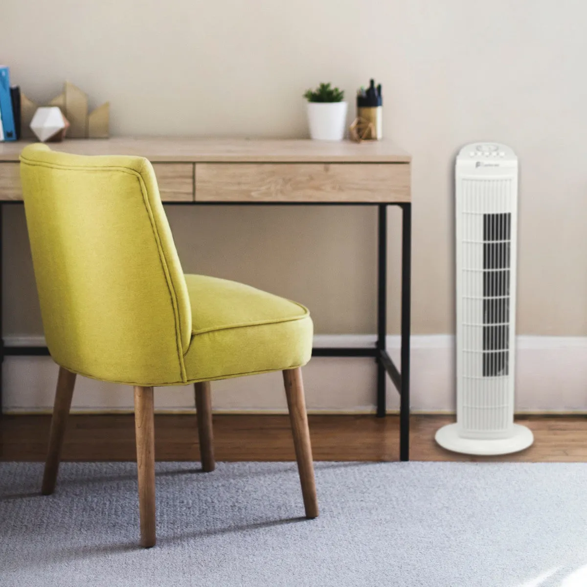 30" Tower Fan with Efficient Wide-Angle Oscillation, Timer, and Easy Push Button Controls