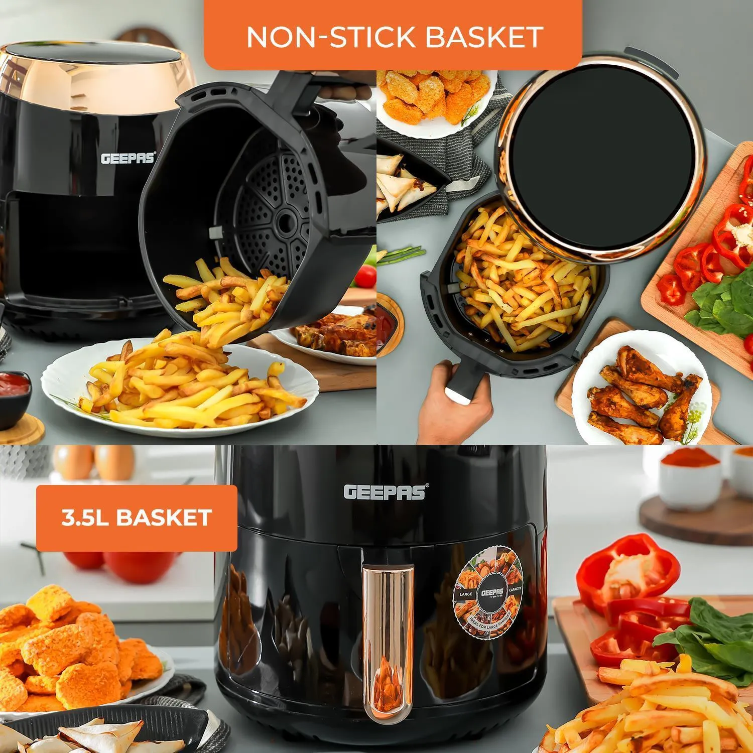 3.5L Rose Gold Digital 'Vortex' Air Fryer   Free Recipe E-Book