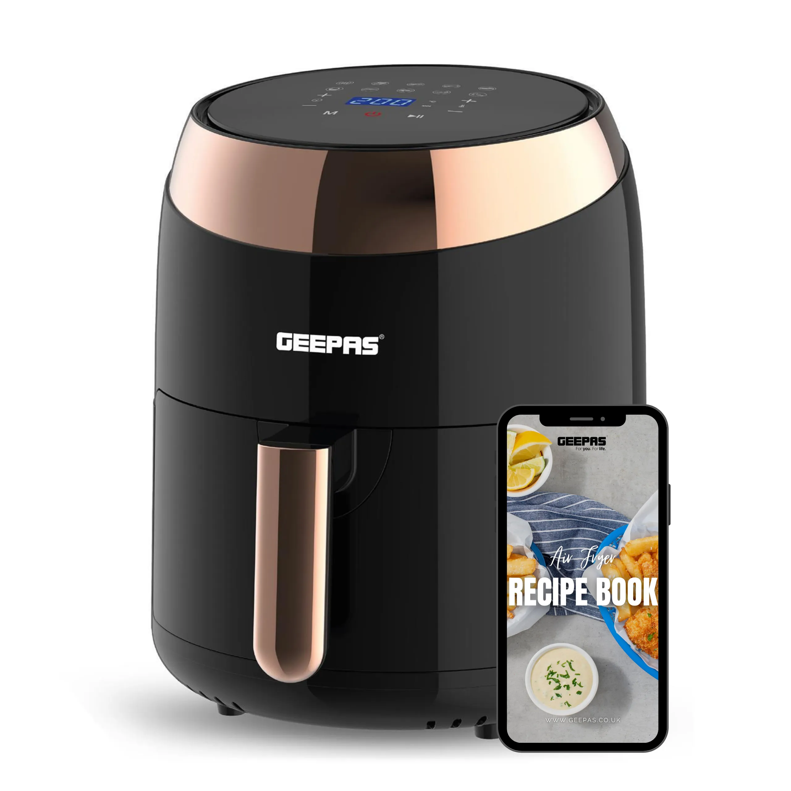 3.5L Rose Gold Digital 'Vortex' Air Fryer   Free Recipe E-Book