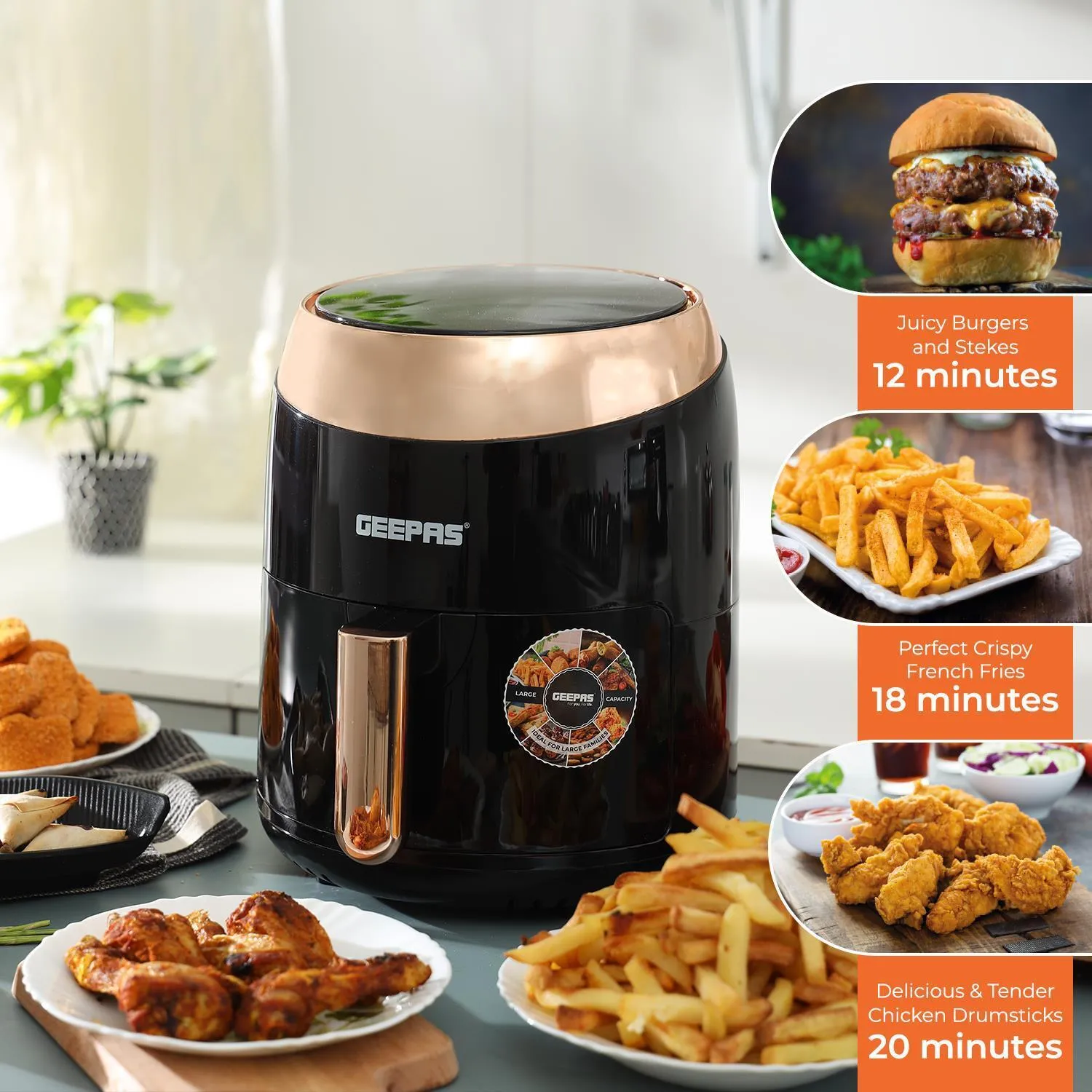 3.5L Rose Gold Digital 'Vortex' Air Fryer   Free Recipe E-Book