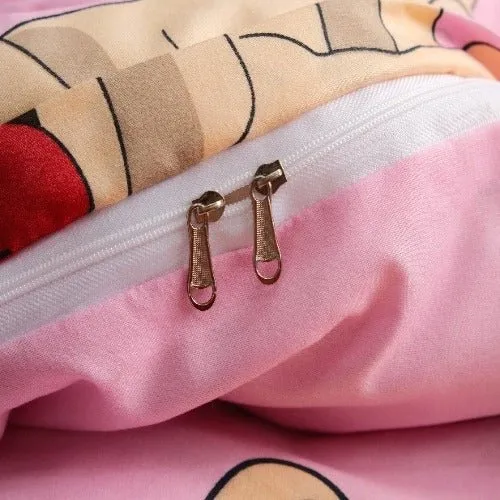 4 Pieces single size, Cute dog  design blush color, Bedding Set without Filler.