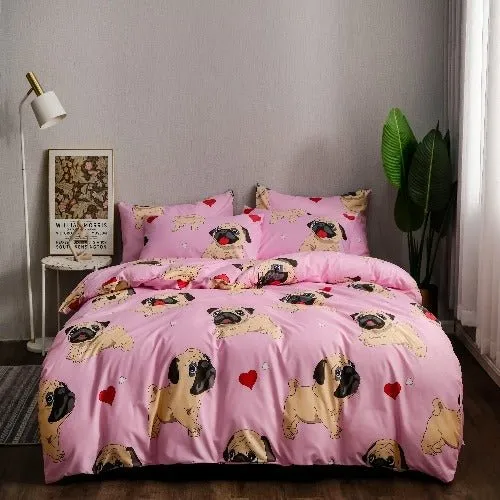 4 Pieces single size, Cute dog  design blush color, Bedding Set without Filler.