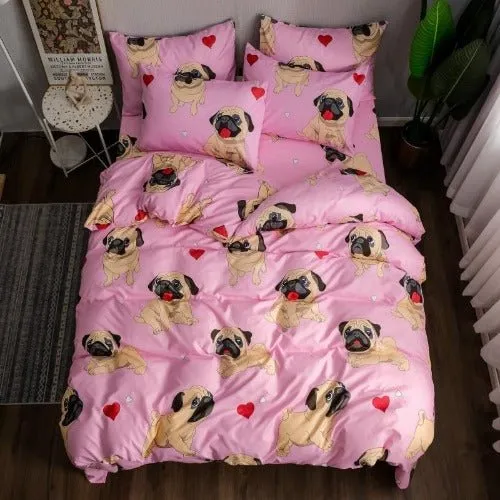 4 Pieces single size, Cute dog  design blush color, Bedding Set without Filler.