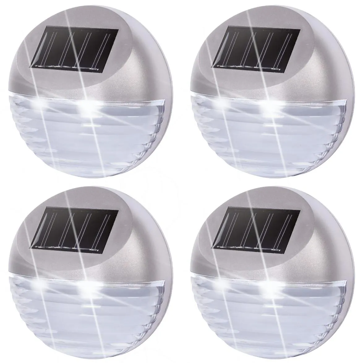 4 x Solar LED Fence Lights Silver