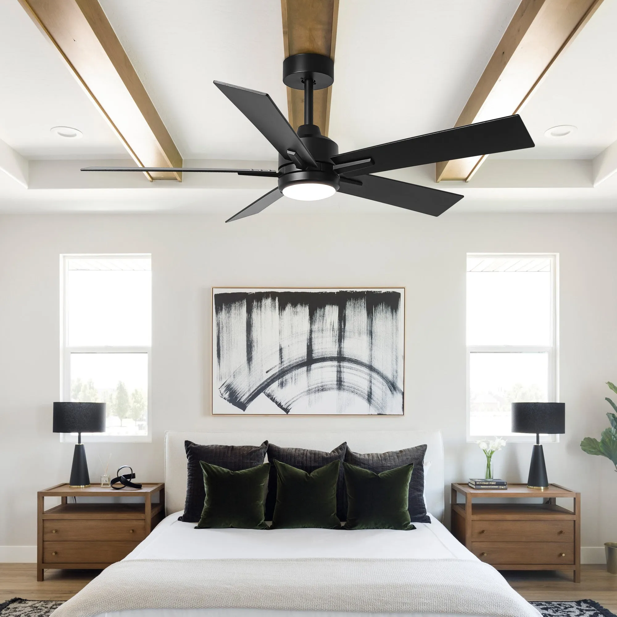 48" DC Motor 5 Blades Modern Downrod Mount Ceiling Fan