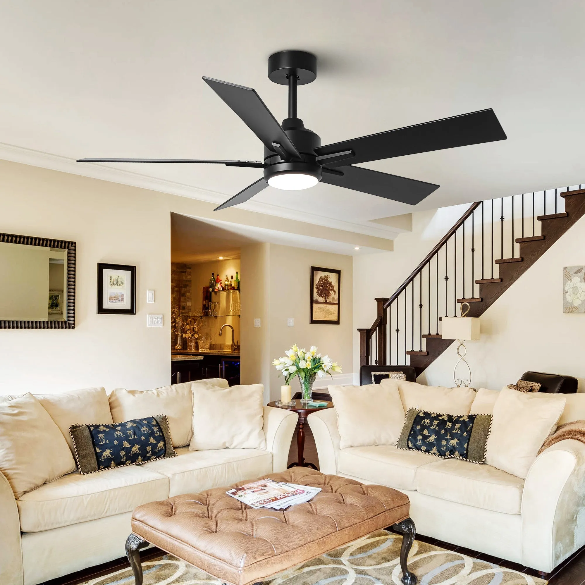 48" DC Motor 5 Blades Modern Downrod Mount Ceiling Fan