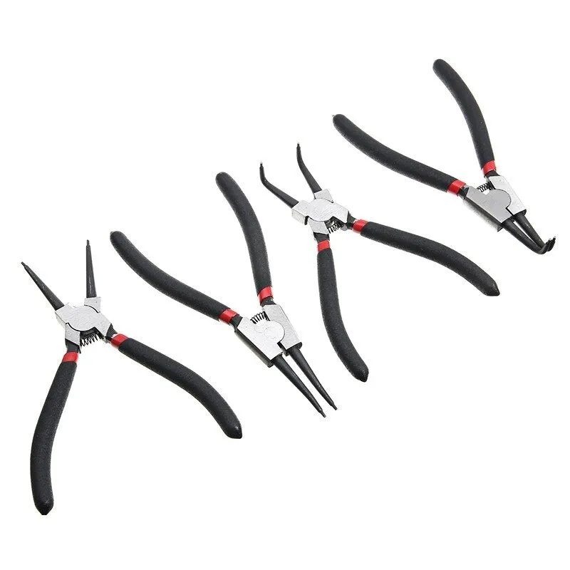 4Pcs Circlip Plier Set 7'' Long Nose Plier Staight Bent Plier Inner Outer   Staight Bent Plier Retaining Snap Ring Remover Tool