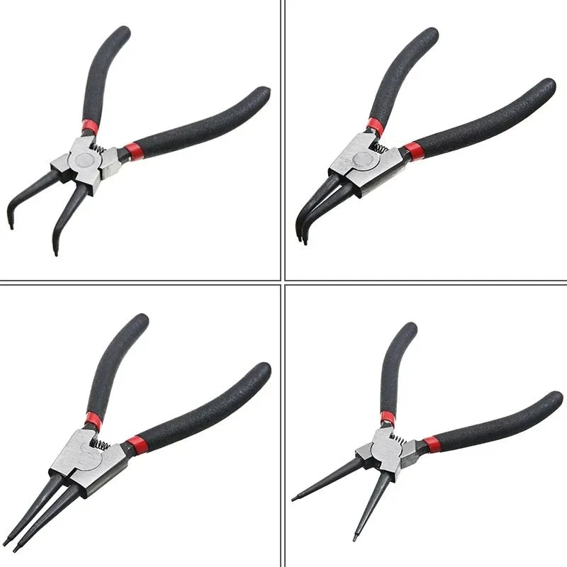 4Pcs Circlip Plier Set 7'' Long Nose Plier Staight Bent Plier Inner Outer   Staight Bent Plier Retaining Snap Ring Remover Tool