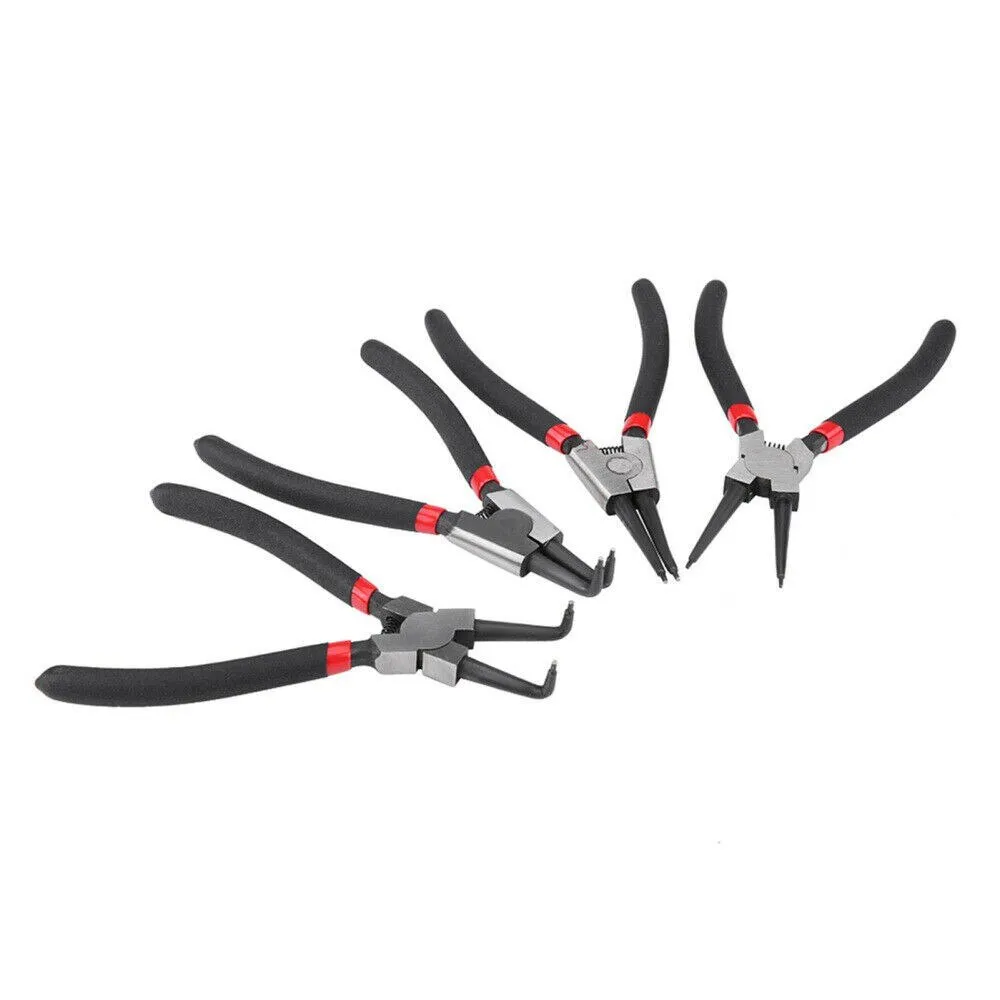 4Pcs Circlip Plier Set 7'' Long Nose Plier Staight Bent Plier Inner Outer   Staight Bent Plier Retaining Snap Ring Remover Tool