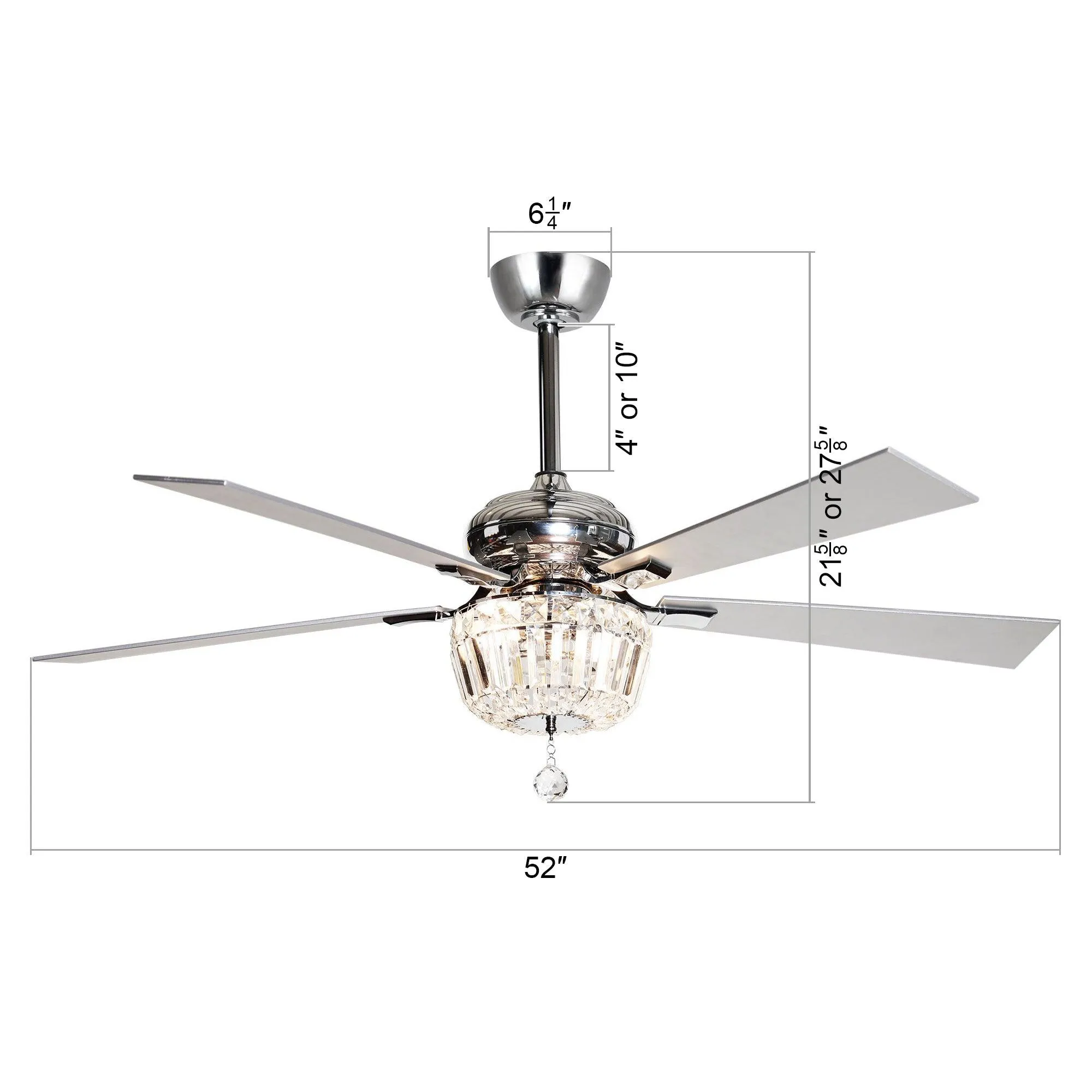 52" Ganga Modern Downrod Mount Reversible Crystal Ceiling Fan with Lighting and Remote Control