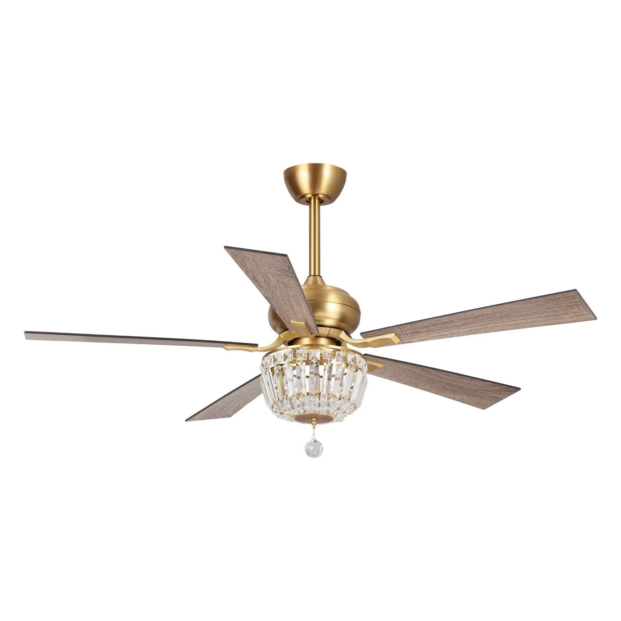 52" Ganga Modern Downrod Mount Reversible Crystal Ceiling Fan with Lighting and Remote Control