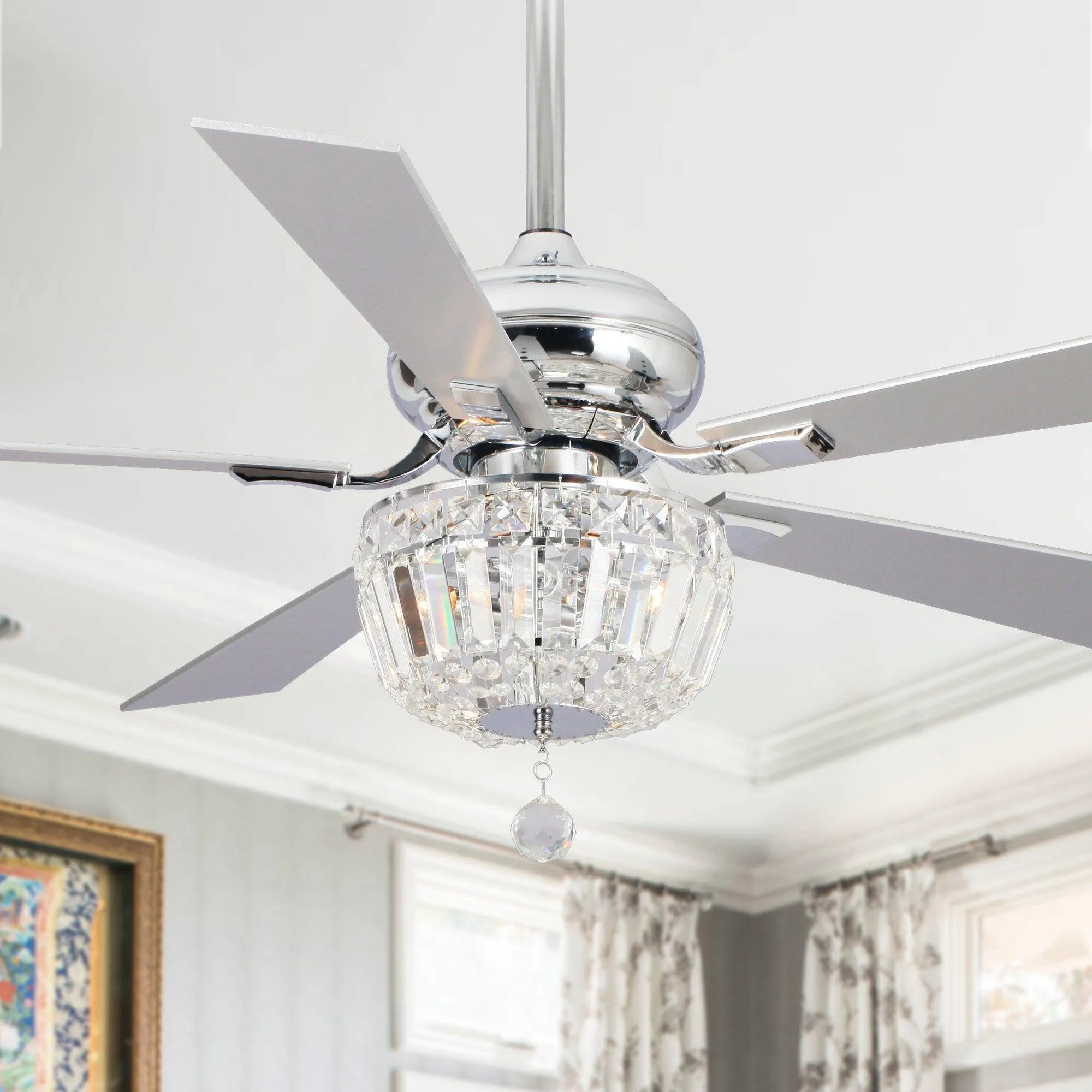 52" Ganga Modern Downrod Mount Reversible Crystal Ceiling Fan with Lighting and Remote Control