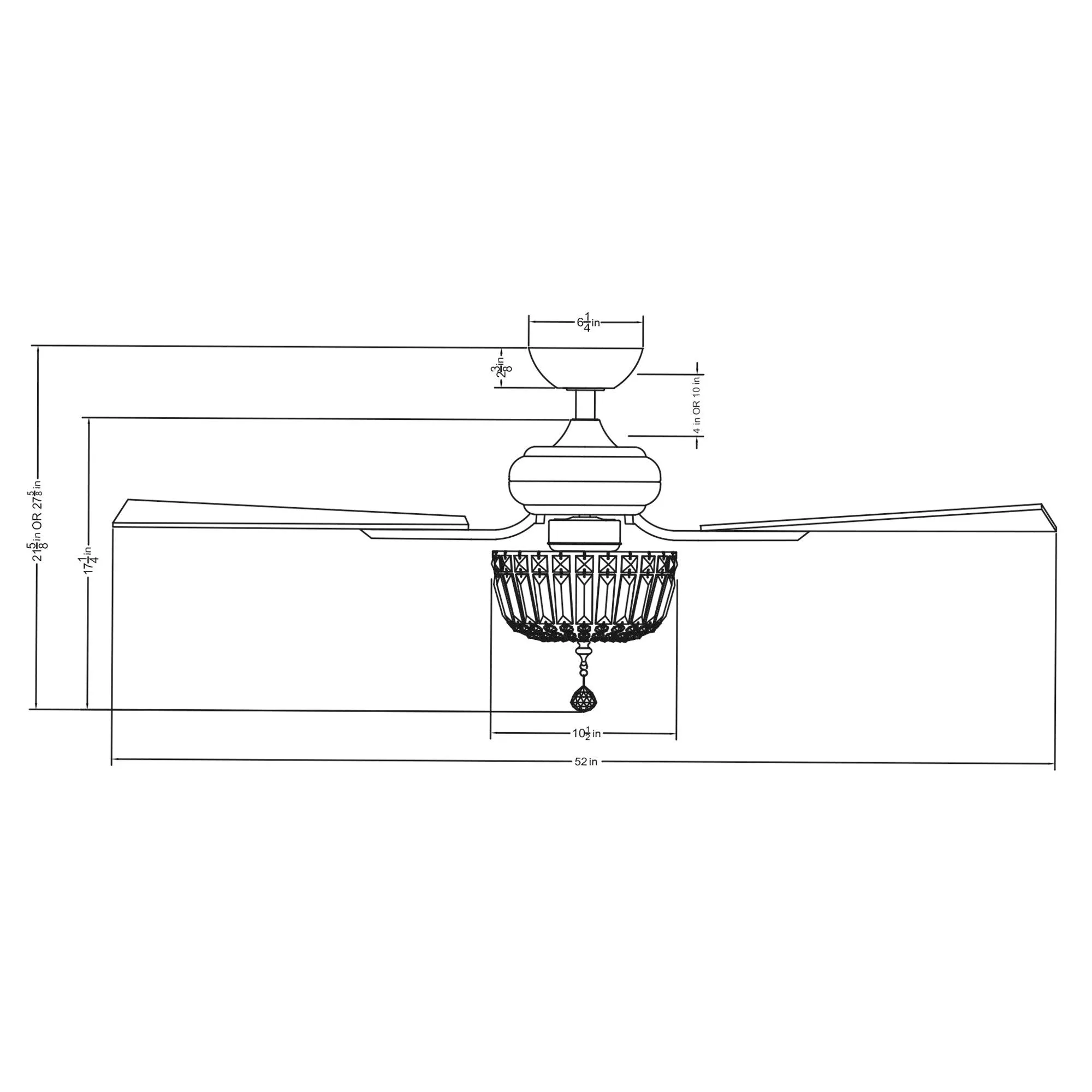 52" Ganga Modern Downrod Mount Reversible Crystal Ceiling Fan with Lighting and Remote Control