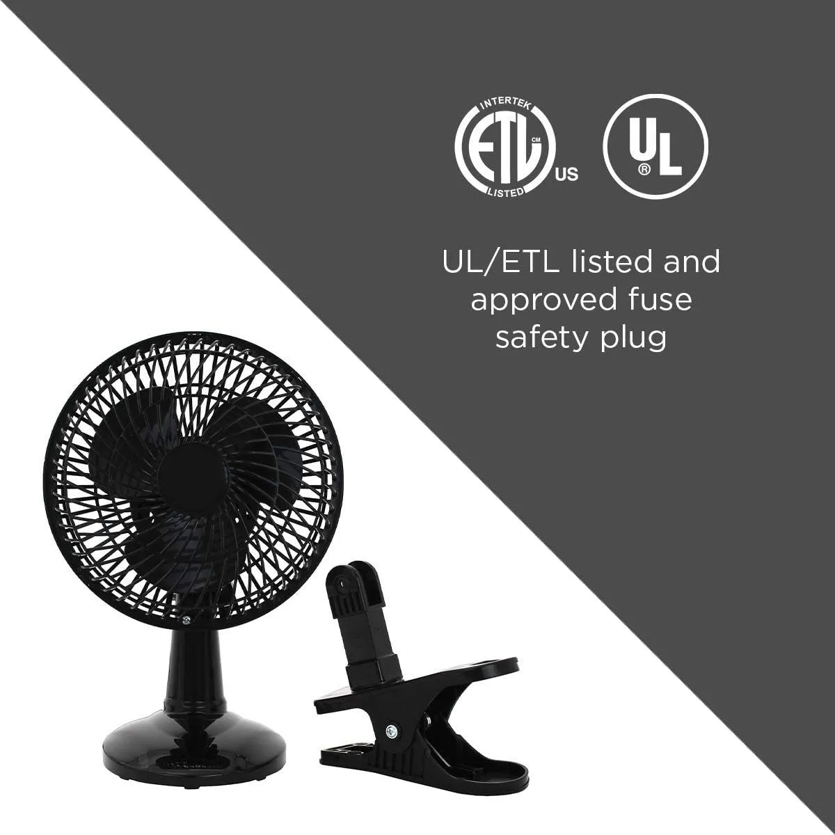 6-inch Convertible Desk Fan Clip On Base or Tabletop - Black