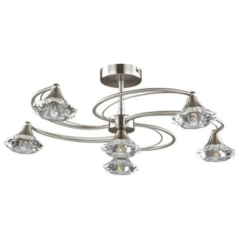 6 Light Semi Flush Goslar Satin Nickel