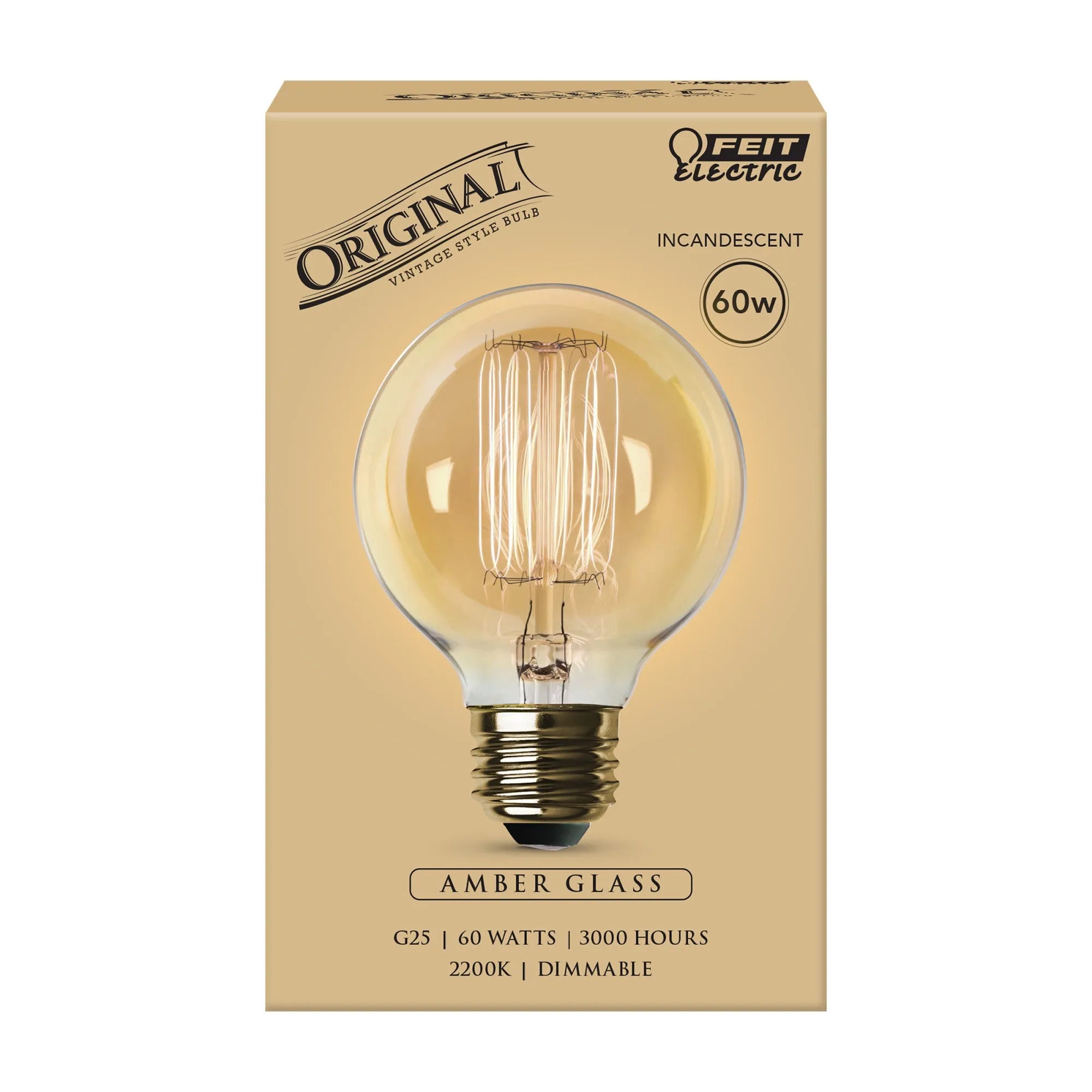 60W Replacement G25 E26 Dimmable Filament Amber Glass Vintage Edison Incandescent Light Bulb, Warm White