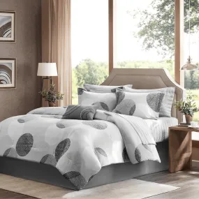 7 Piece Geometric Design Comforter Set with Cotton Bed Sheets