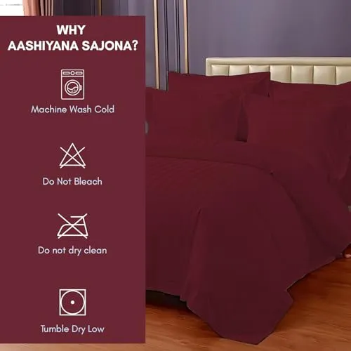 AASHIYANA SAJONA Bedsheets for Double Bed - 1 Bedsheet with 2 Pillow Covers, Luxury Bedding Set, Gift for Couples for Romantic Dates, Wedding, Champagne (Maroon)