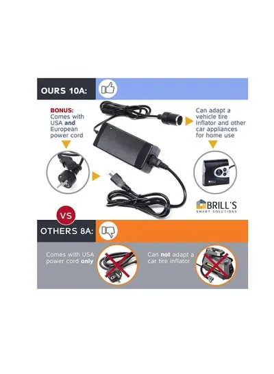 Adapter 100 240V AC to 12V DC Power Adapter 10 Amp for a car air compressor vacuum cleaner or any other 12v device for converting