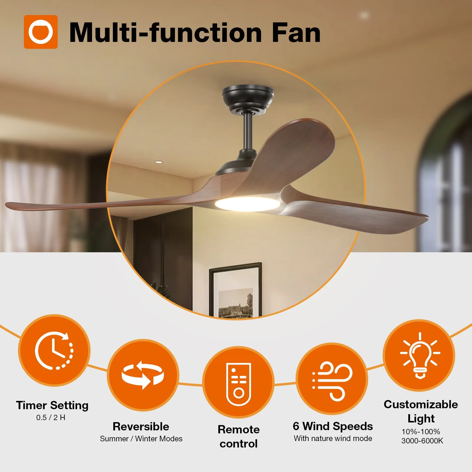 Addlon Ceiling Fans with Lights, 60/70/80 Inch Indoor/Outdoor Ceiling Fan with Remote Control, Reversible, 3 Wood Blades, 6 Speeds, 3CCT Dimmable, Noiseless, Large Ceiling Fan for Patio, Gazebo, Farmhouse