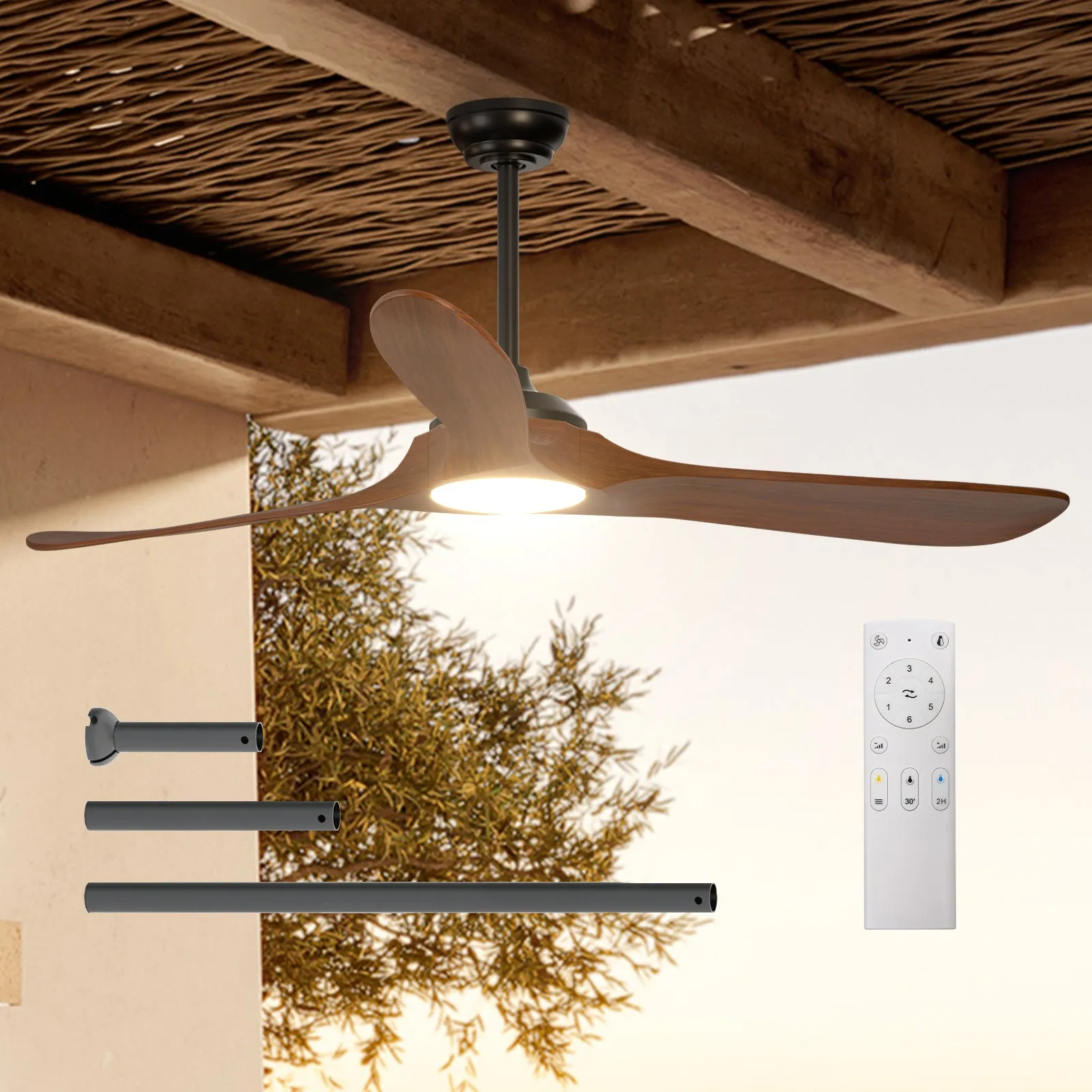 Addlon Ceiling Fans with Lights, 60/70/80 Inch Indoor/Outdoor Ceiling Fan with Remote Control, Reversible, 3 Wood Blades, 6 Speeds, 3CCT Dimmable, Noiseless, Large Ceiling Fan for Patio, Gazebo, Farmhouse