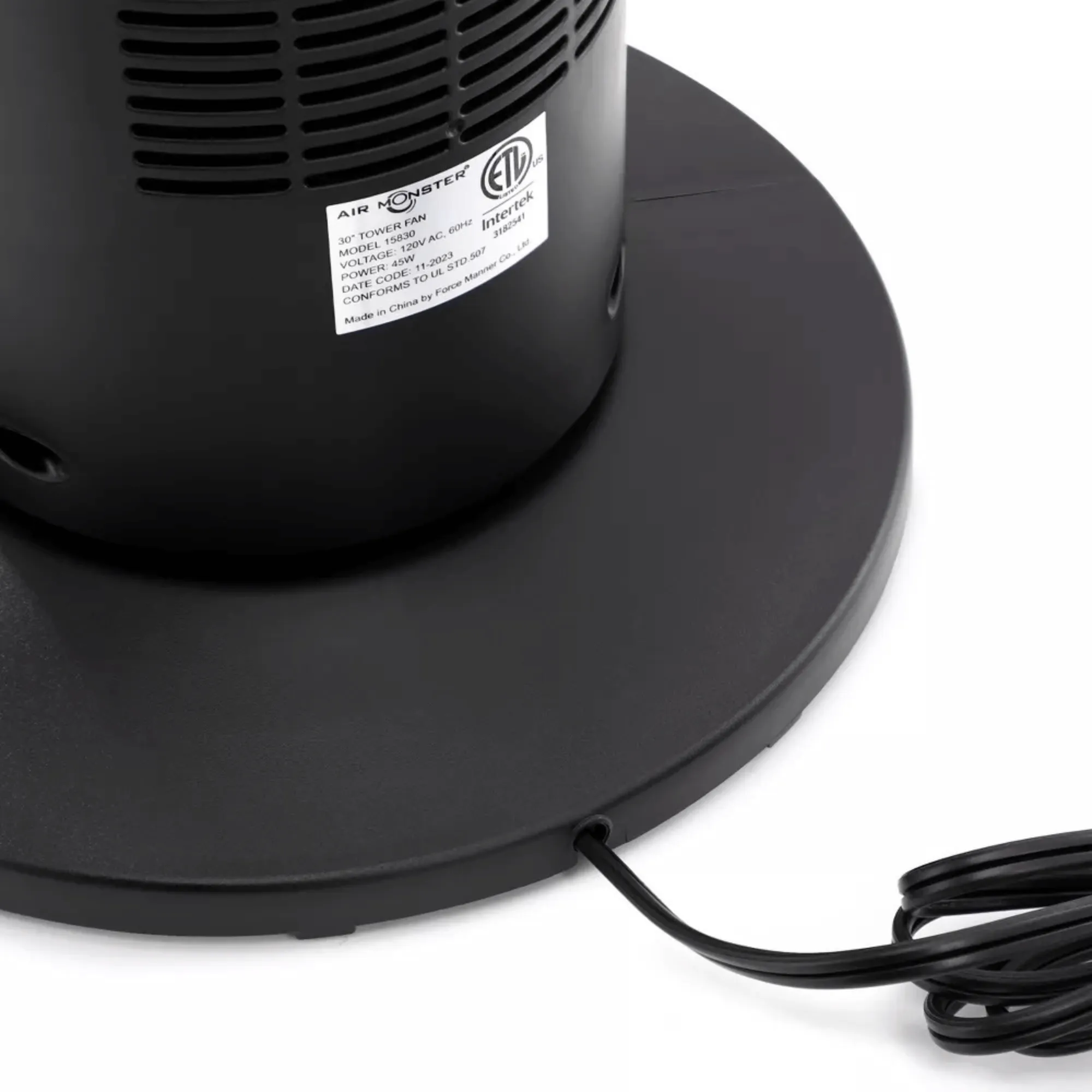 Air Monster 30-Inch 3-Speed 45W Oscillating Tower Fan with Timer