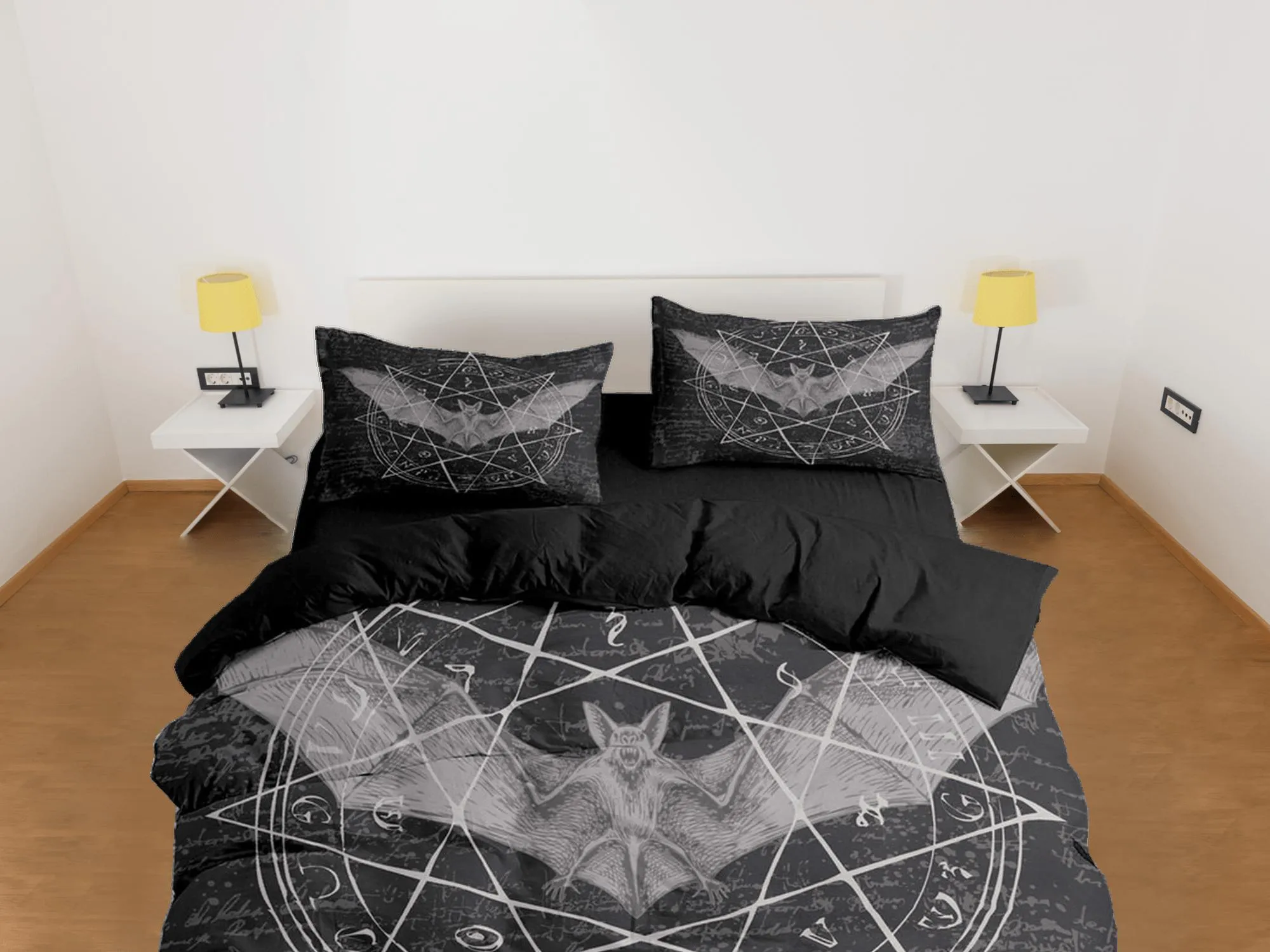 Alchemy goth bat halloween bedding & pillowcase, black duvet cover set dorm bedding, gothic decor, nursery toddler bedding, halloween gift